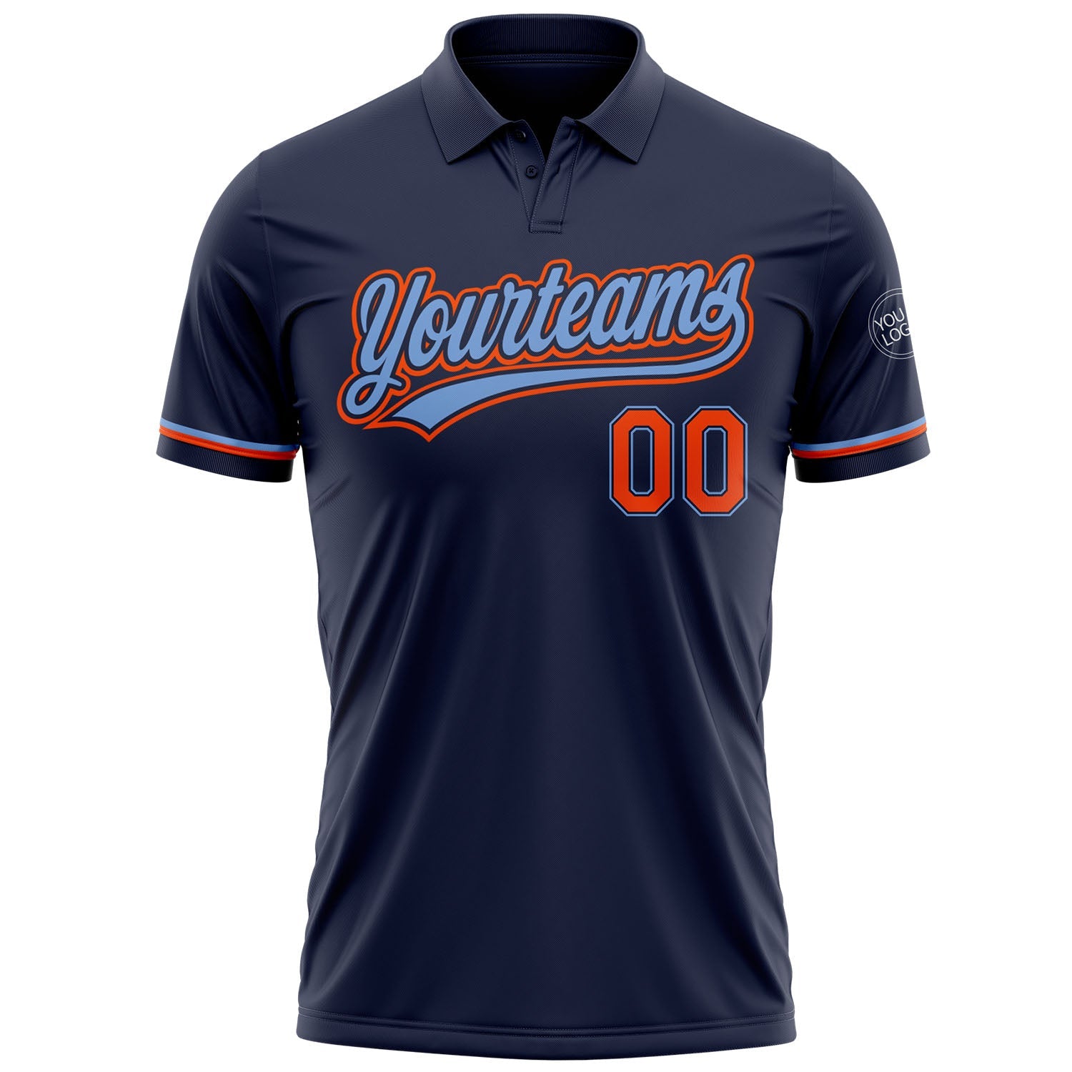 Custom Navy Orange-Powder Blue Performance Vapor Golf Polo Shirt view 2