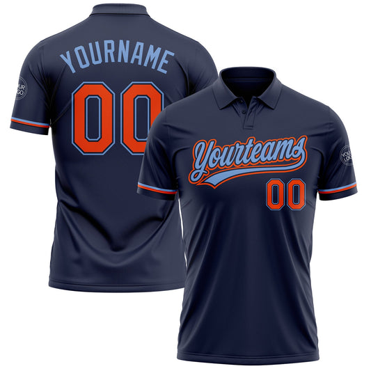 Custom Navy Orange-Powder Blue Performance Vapor Golf Polo Shirt - Main View