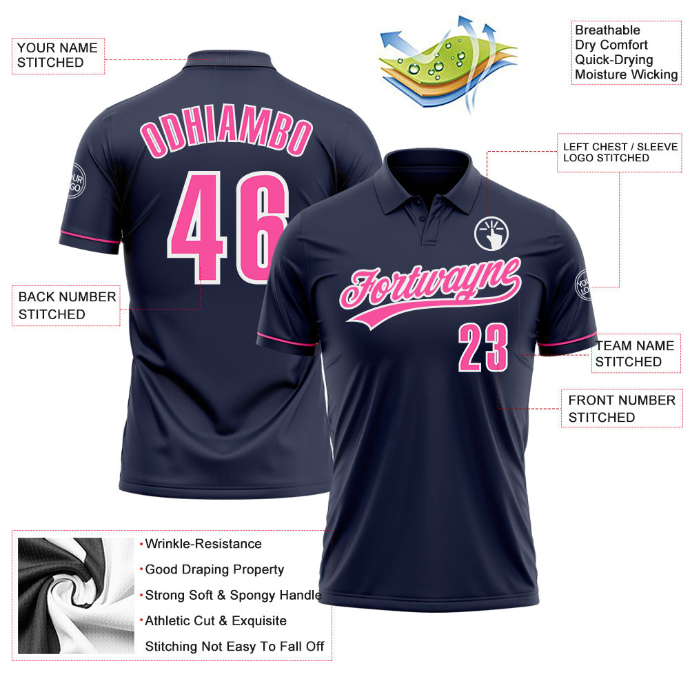 Custom Navy Pink-White Performance Vapor Golf Polo Shirt view 3