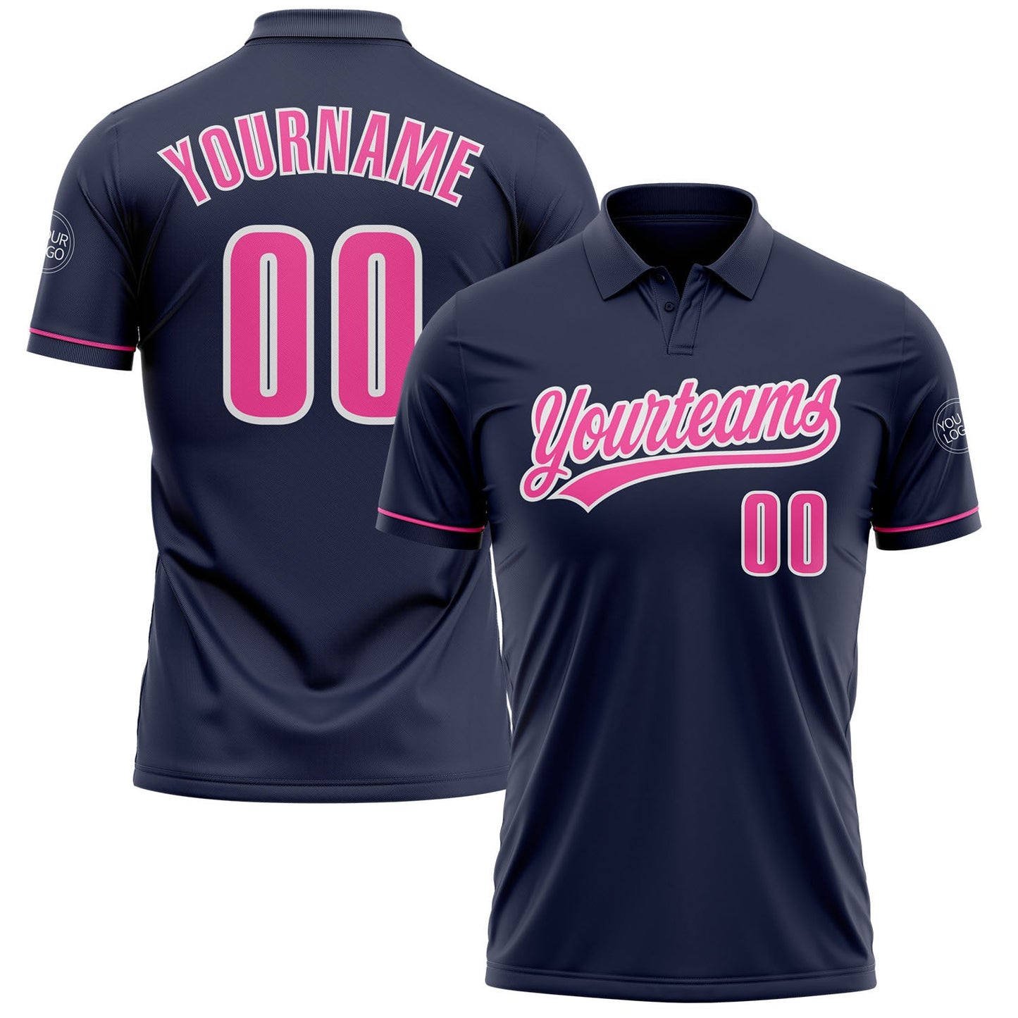 Custom Navy Pink-White Performance Vapor Golf Polo Shirt - Main View