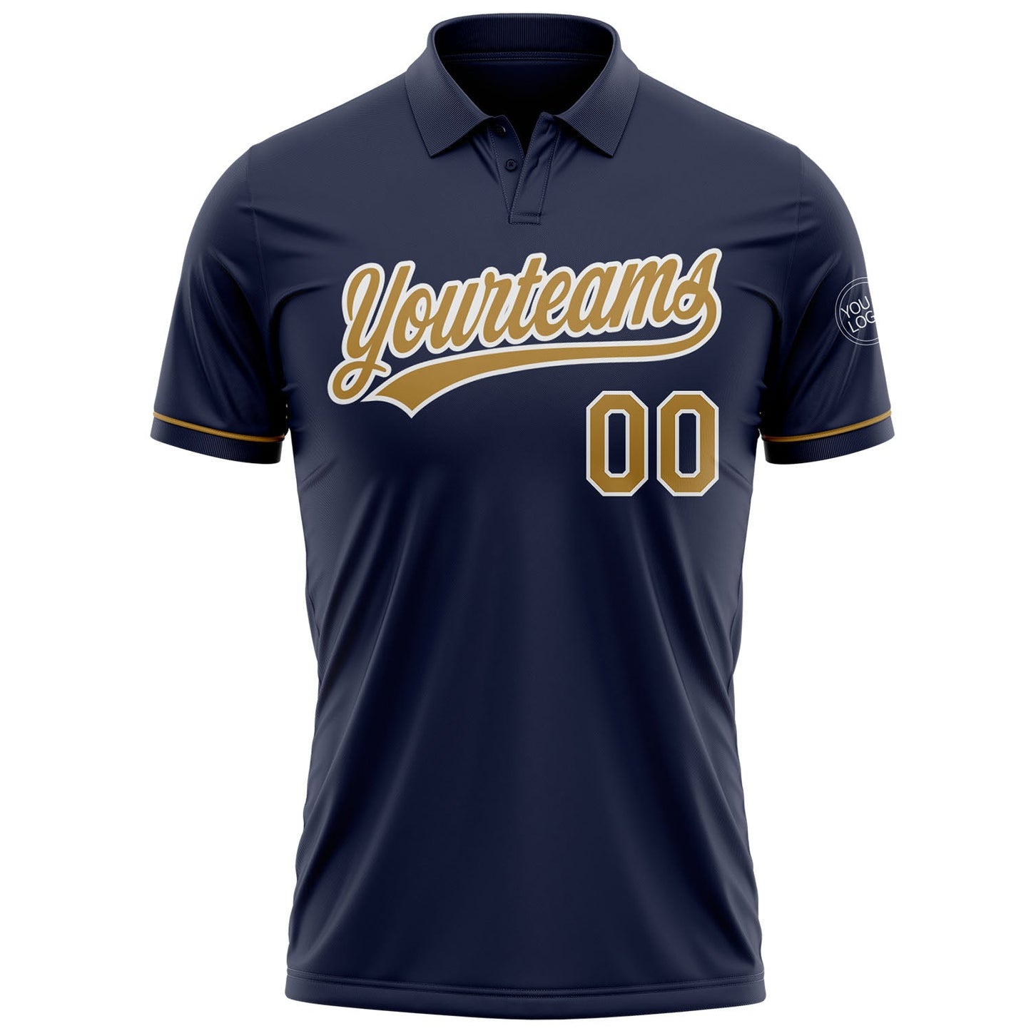 Custom Navy Old Gold-White Performance Vapor Golf Polo Shirt view 2