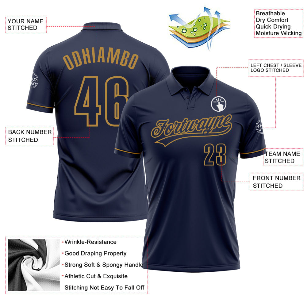 Custom Navy Navy-Old Gold Performance Vapor Golf Polo Shirt view 3
