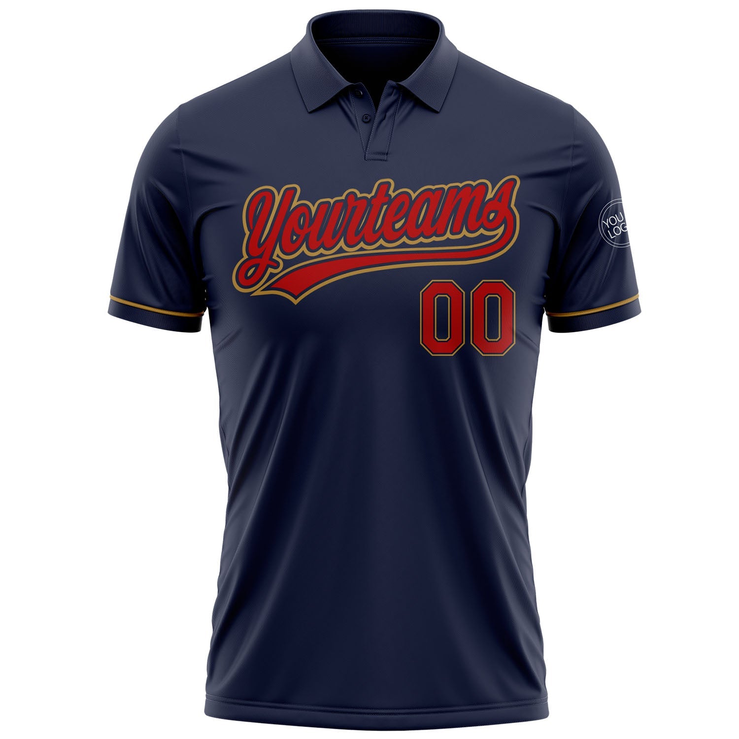 Custom Navy Red-Old Gold Performance Vapor Golf Polo Shirt view 2