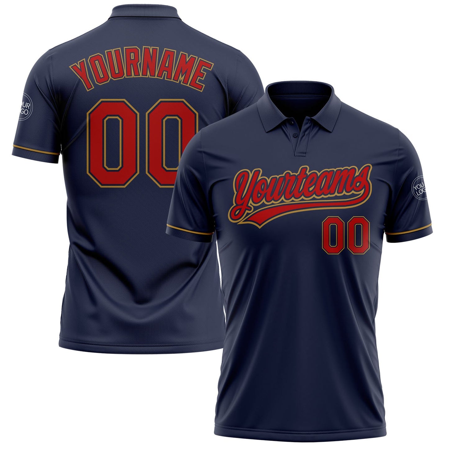 Custom Navy Red-Old Gold Performance Vapor Golf Polo Shirt - Main View