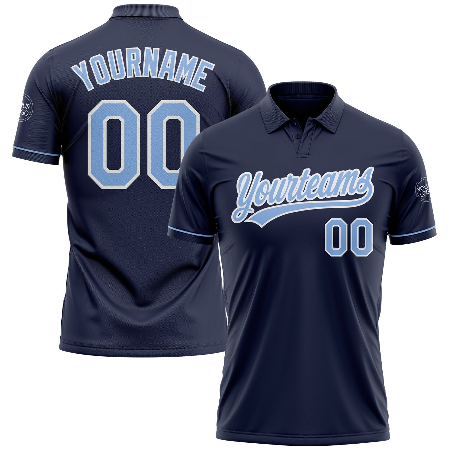 Custom Navy Light Blue-White Performance Vapor Golf Polo Shirt - Main View