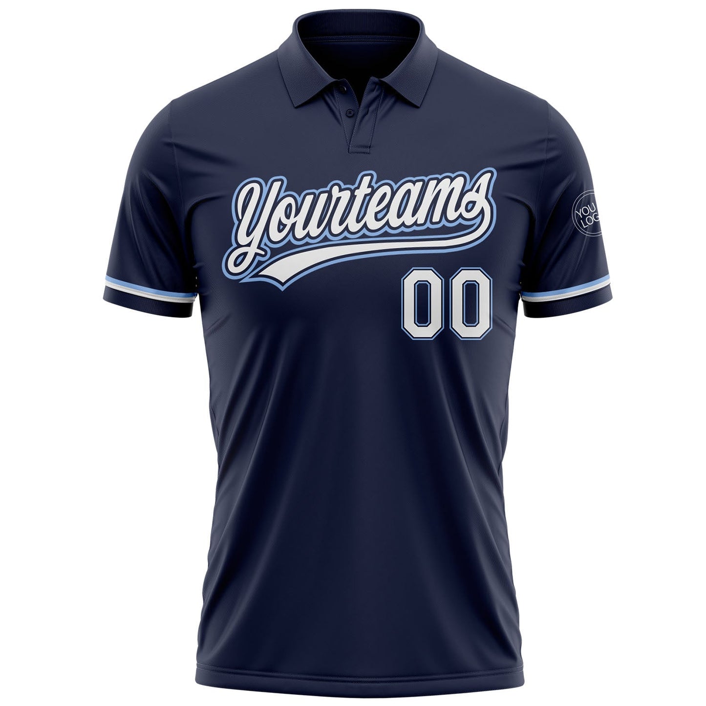 Custom Navy White-Light Blue Performance Vapor Golf Polo Shirt view 2