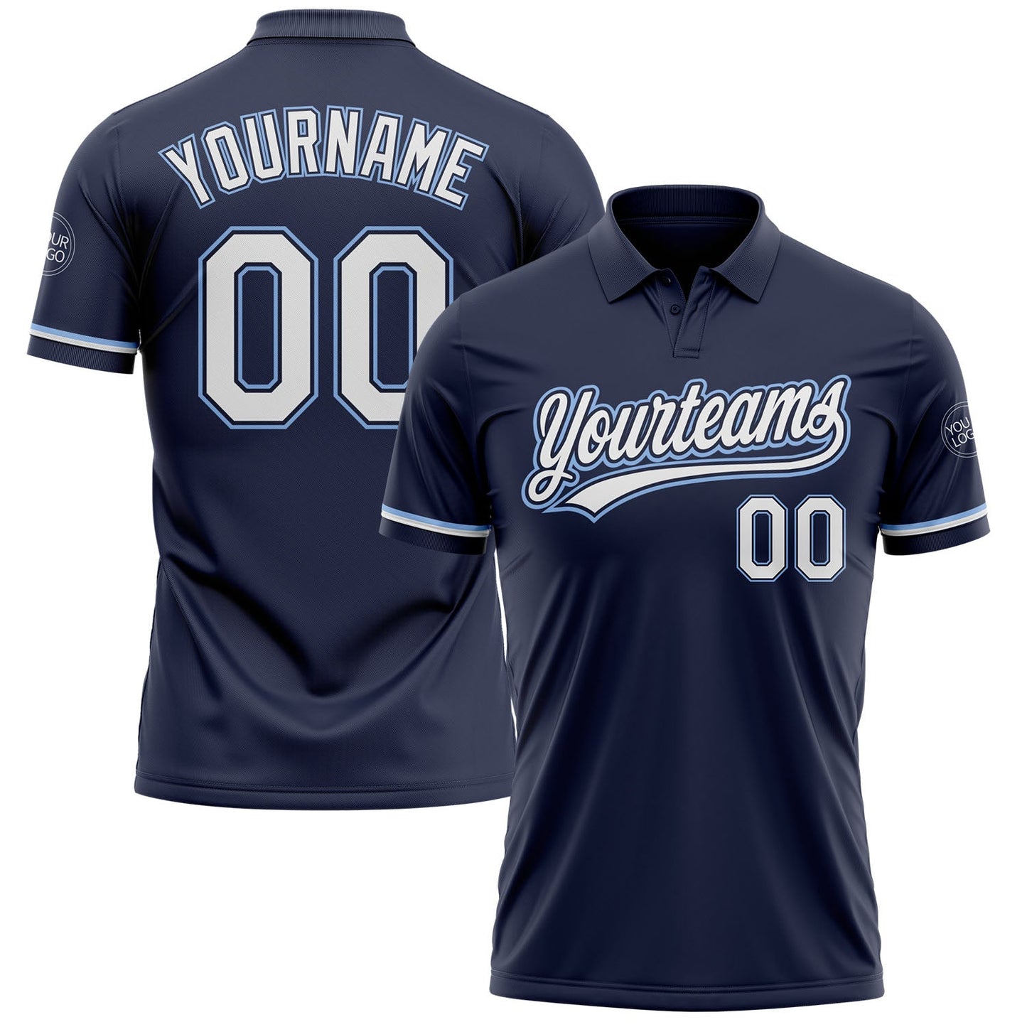 Custom Navy White-Light Blue Performance Vapor Golf Polo Shirt - Main View