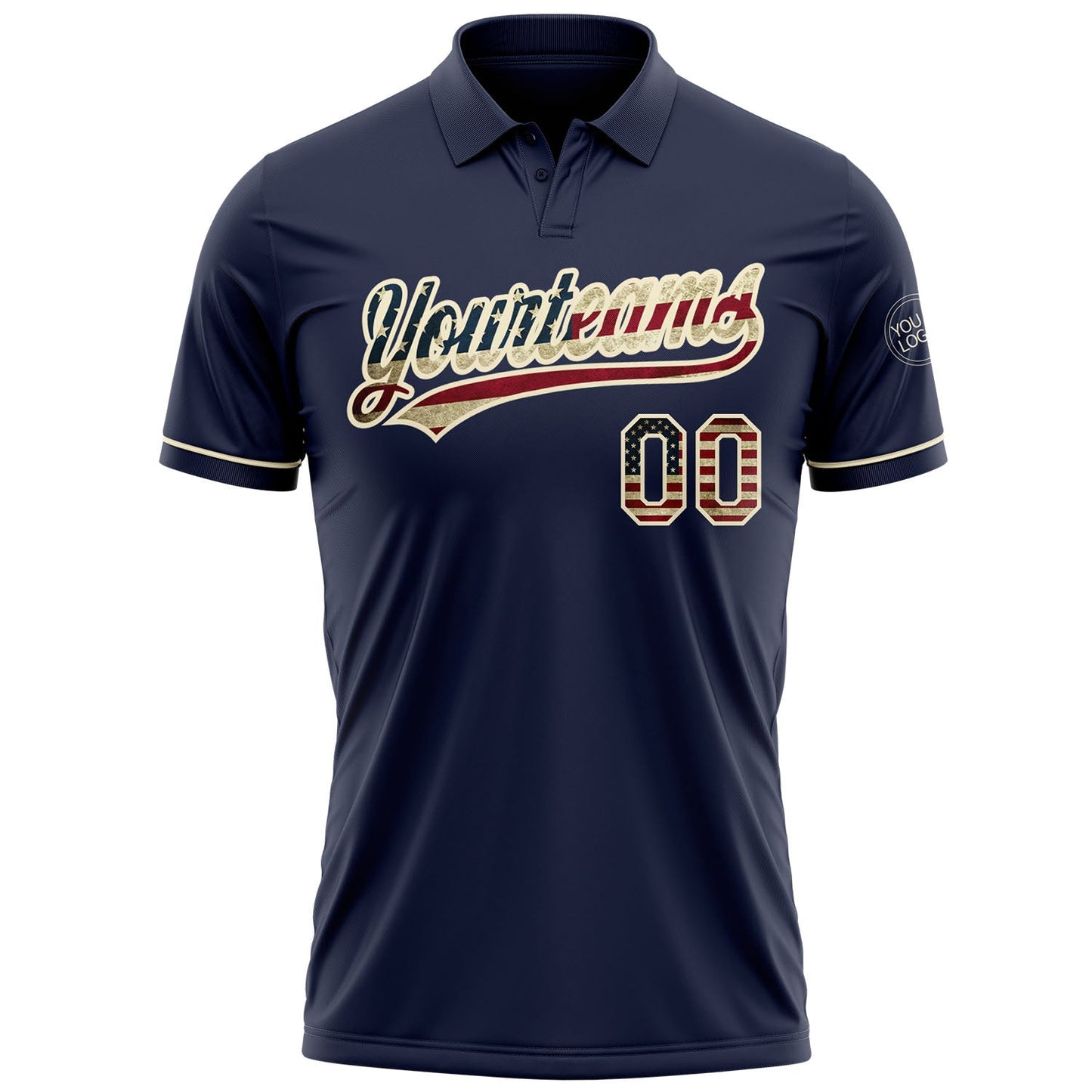 Custom Navy Vintage USA Flag-Cream Performance Vapor Golf Polo Shirt view 2