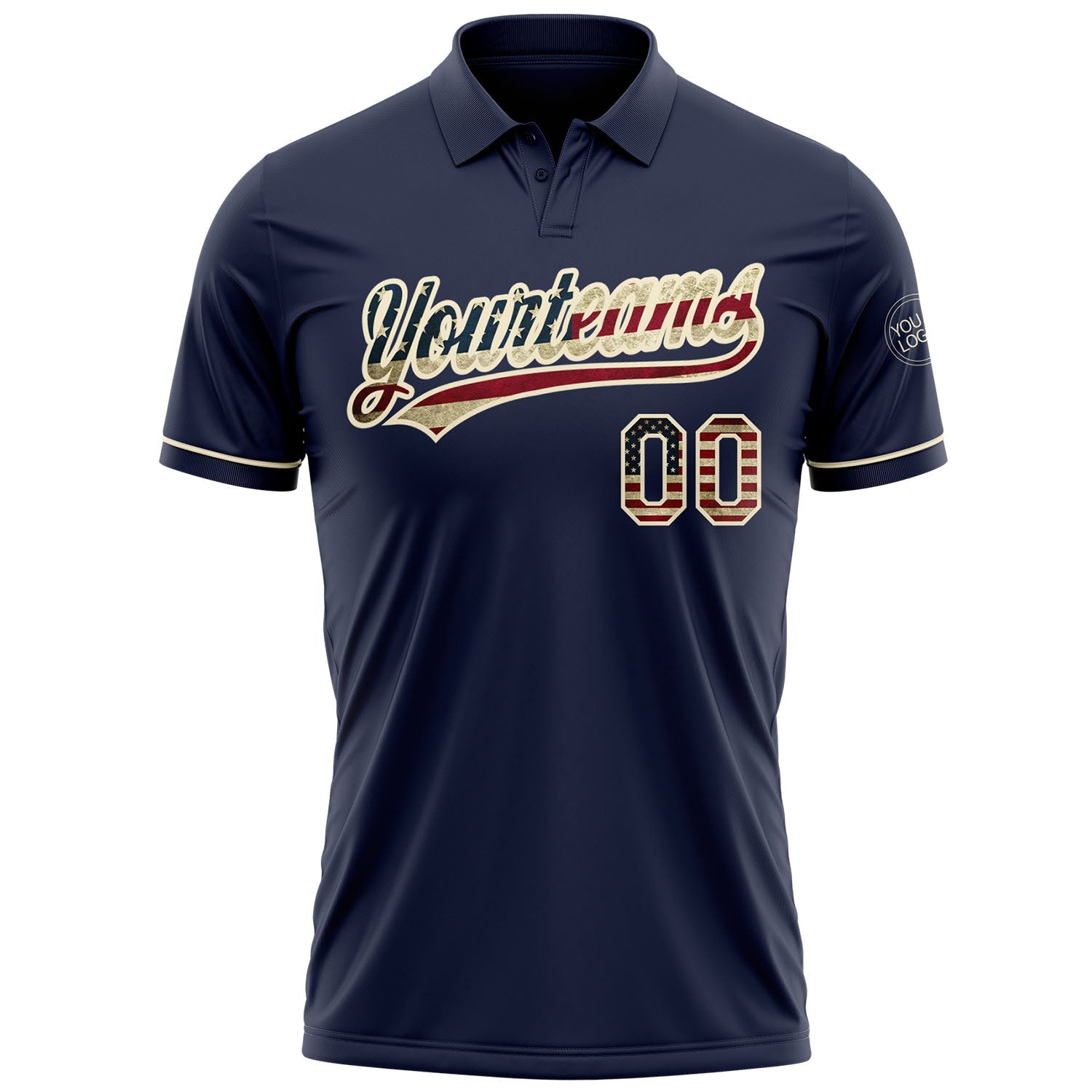 Custom Navy Vintage USA Flag-Cream Performance Vapor Golf Polo Shirt view 2