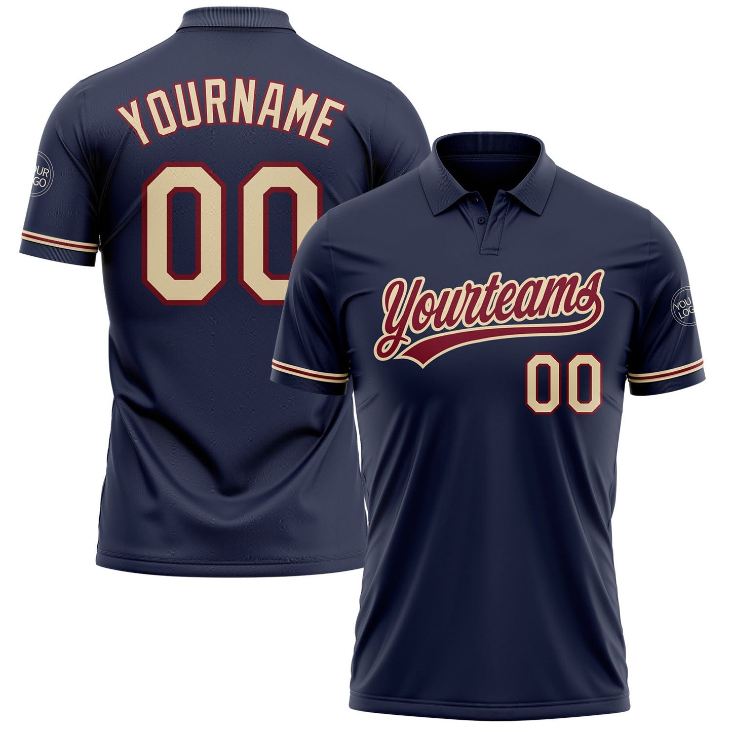 Custom Navy City Cream-Crimson Performance Vapor Golf Polo Shirt - Main View