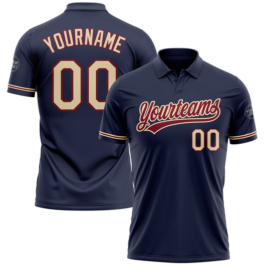 Custom Navy City Cream-Crimson Performance Vapor Golf Polo Shirt - Main View