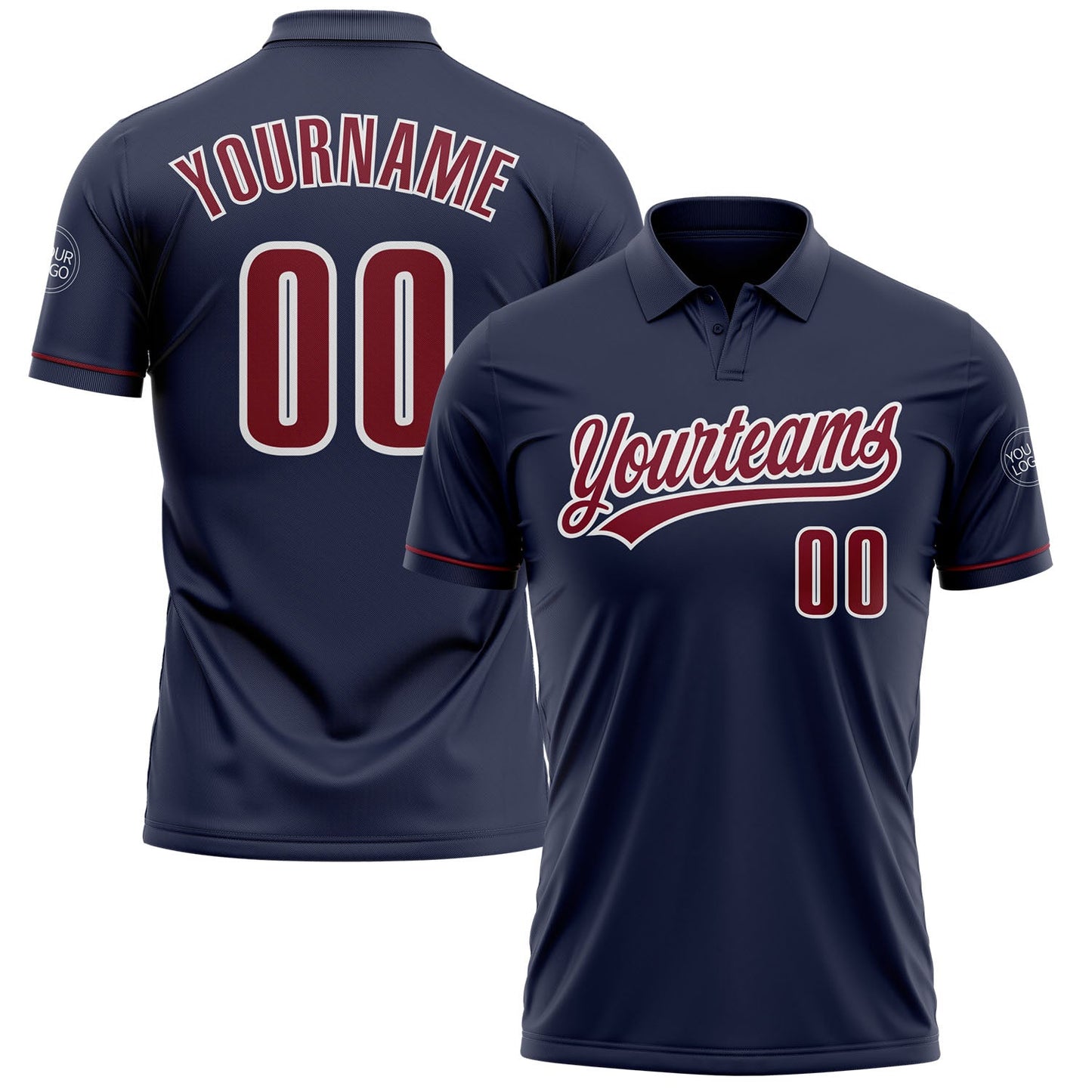 Custom Navy Crimson-White Performance Vapor Golf Polo Shirt - Main View