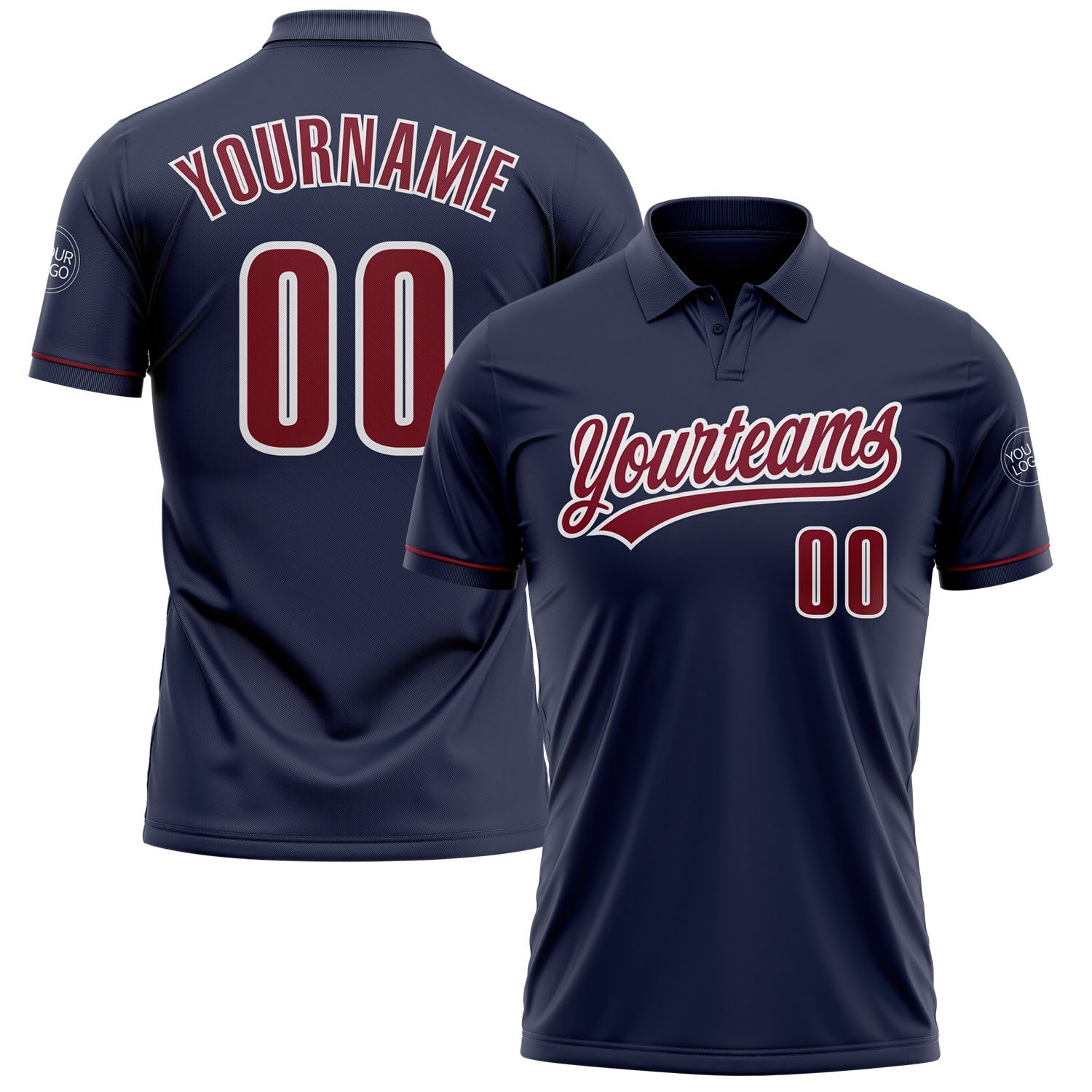 Custom Navy Crimson-White Performance Vapor Golf Polo Shirt - Main View