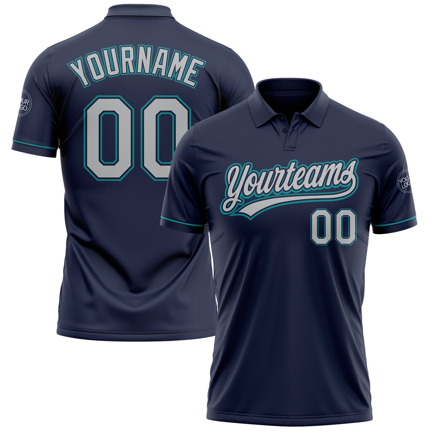 Custom Navy Gray-Teal Performance Vapor Golf Polo Shirt - Main View