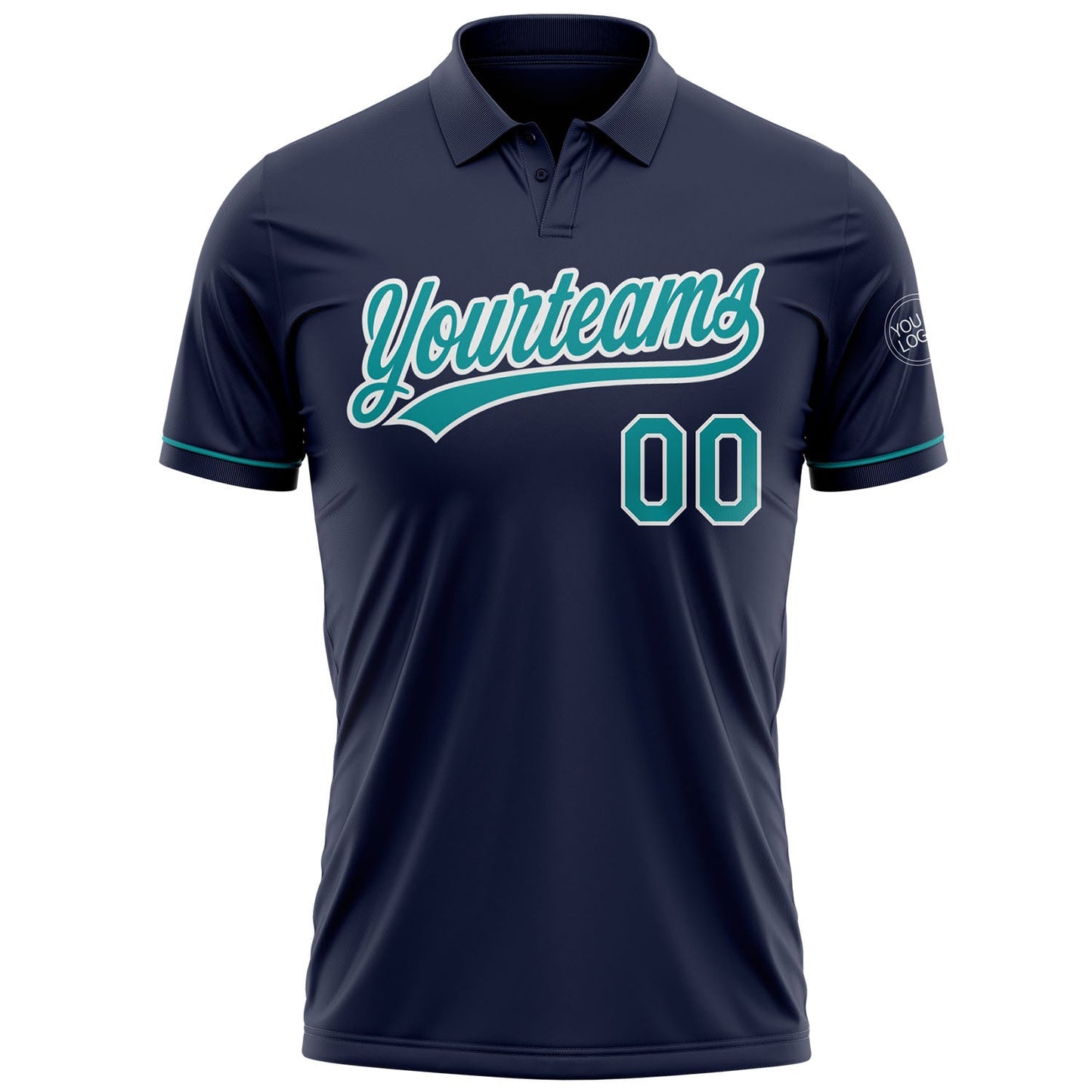 Custom Navy Teal-White Performance Vapor Golf Polo Shirt view 2