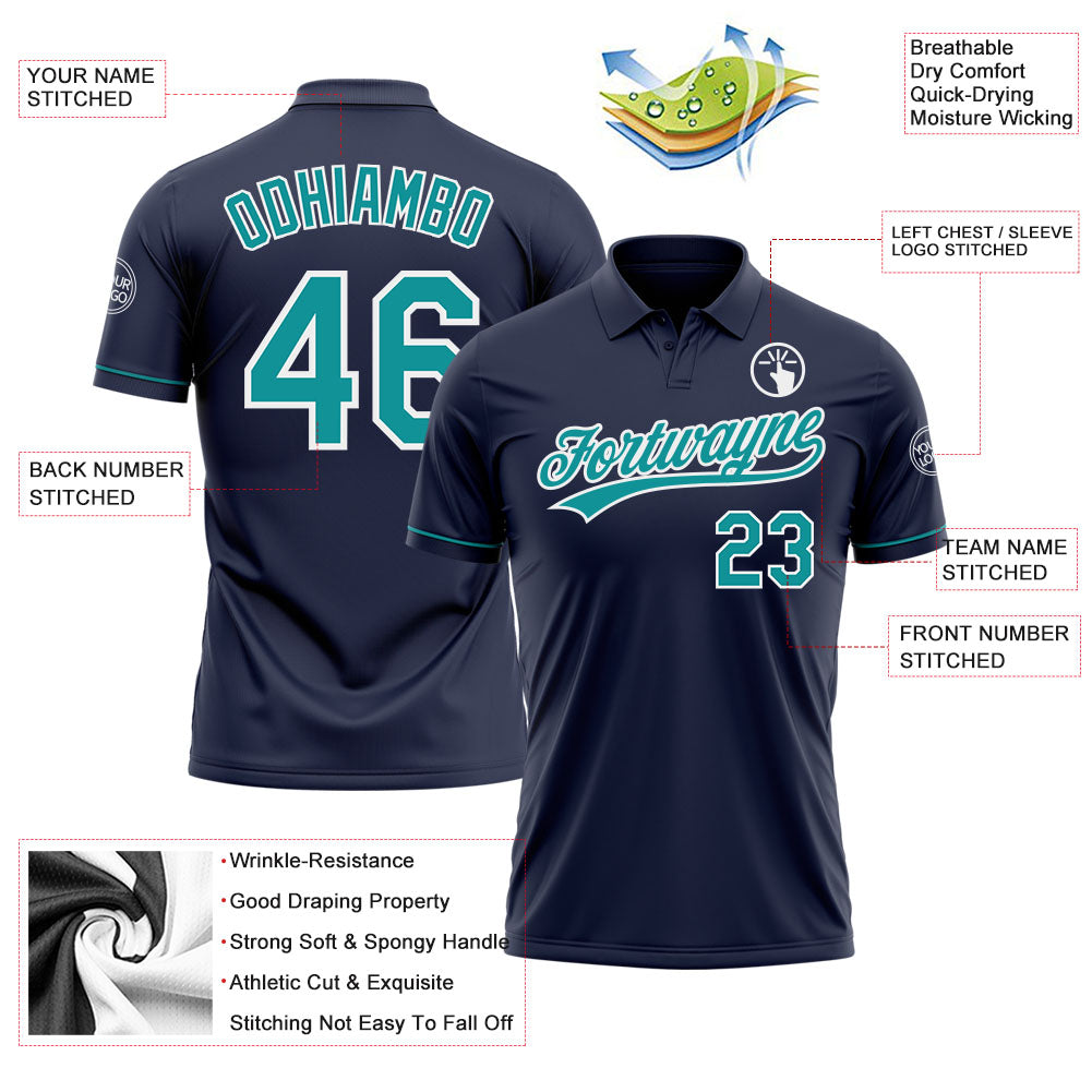 Custom Navy Teal-White Performance Vapor Golf Polo Shirt view 3