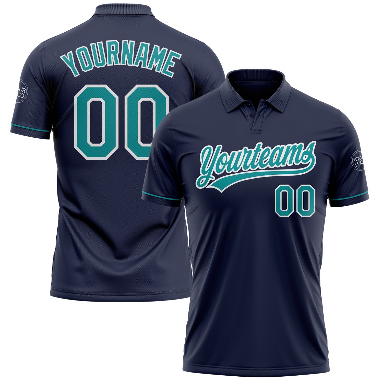 Custom Navy Teal-White Performance Vapor Golf Polo Shirt - Main View