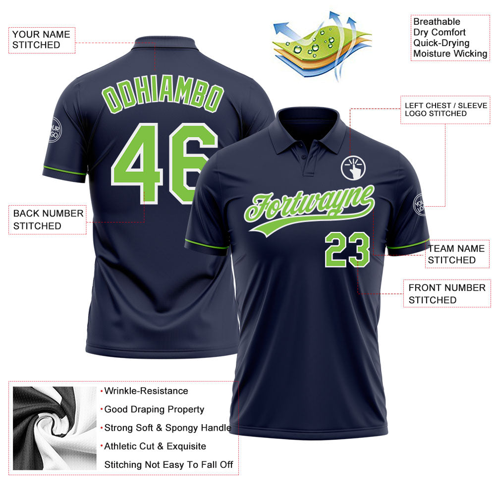 Custom Navy Neon Green-White Performance Vapor Golf Polo Shirt view 3