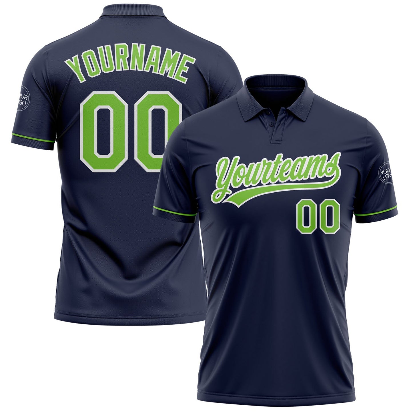 Custom Navy Neon Green-White Performance Vapor Golf Polo Shirt - Main View