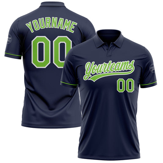 Custom Navy Neon Green-White Performance Vapor Golf Polo Shirt - Main View