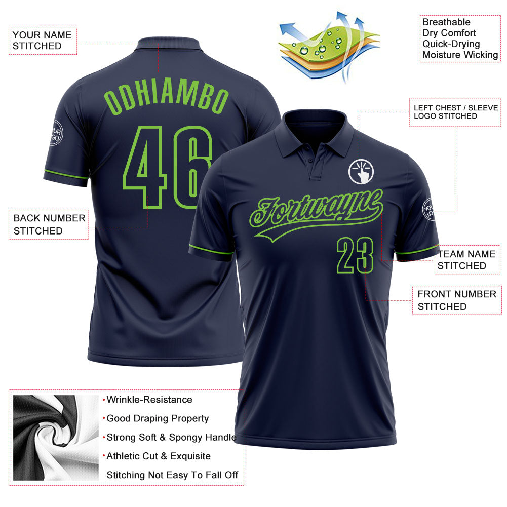 Custom Navy Navy-Neon Green Performance Vapor Golf Polo Shirt view 3