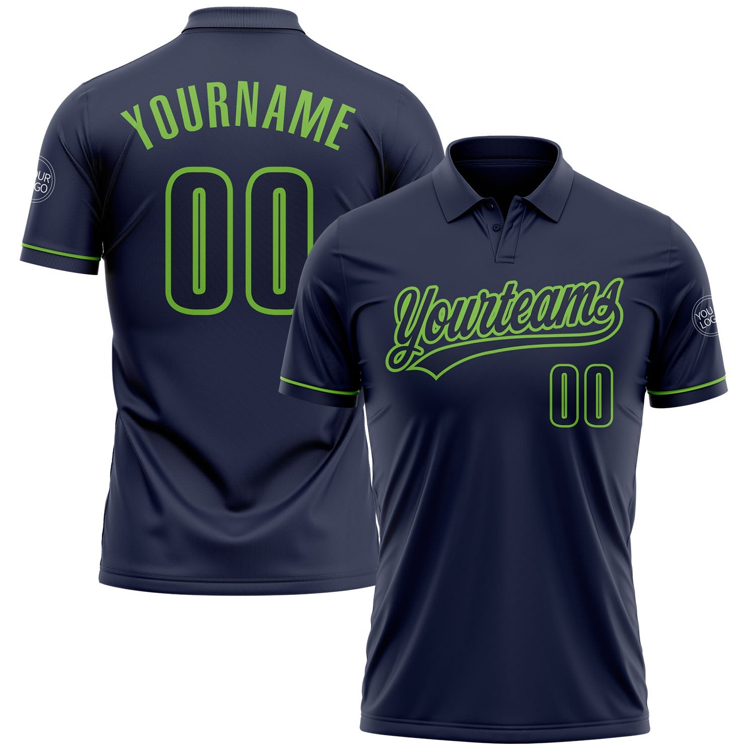 Custom Navy Navy-Neon Green Performance Vapor Golf Polo Shirt - Main View