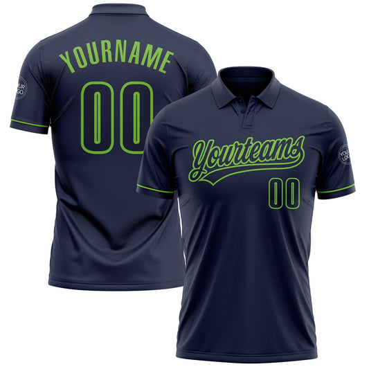 Custom Navy Navy-Neon Green Performance Vapor Golf Polo Shirt - Main View
