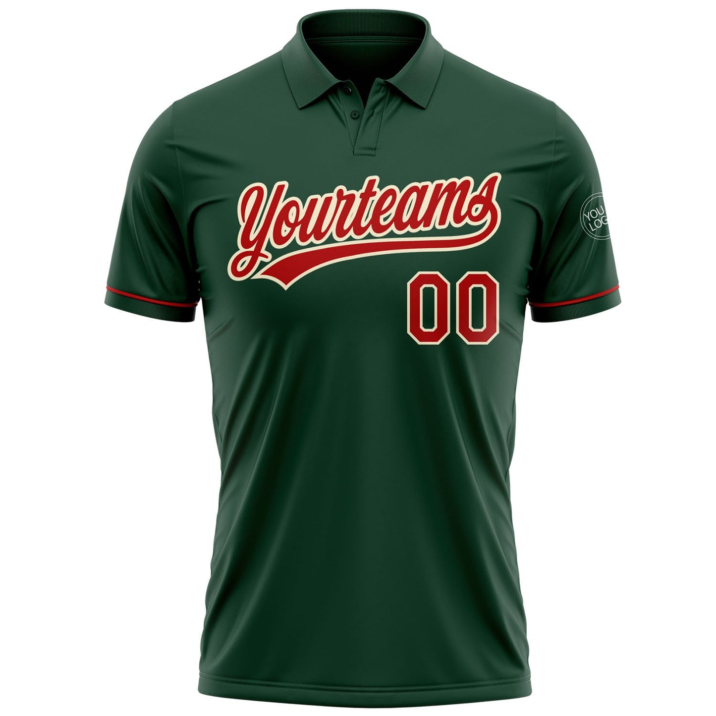 Custom Green Red-Cream Performance Vapor Golf Polo Shirt view 2