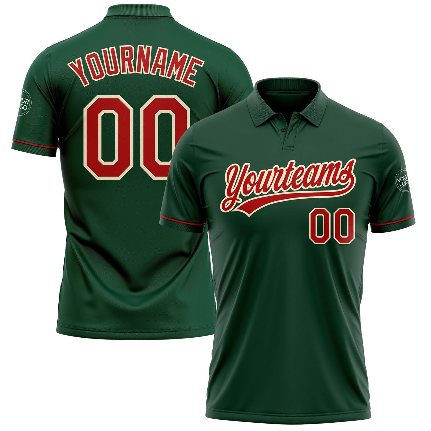 Custom Green Red-Cream Performance Vapor Golf Polo Shirt - Main View