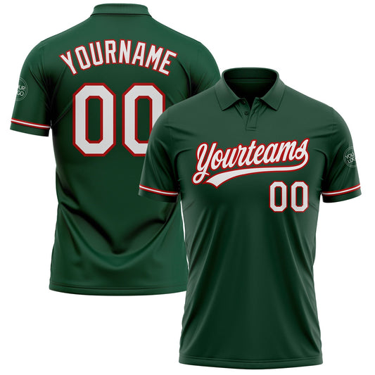 Custom Green White-Red Performance Vapor Golf Polo Shirt - Main View