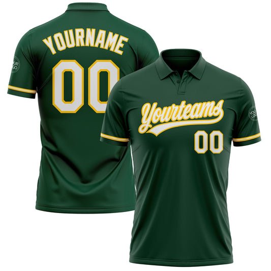 Custom Green White-Yellow Performance Vapor Golf Polo Shirt - Main View