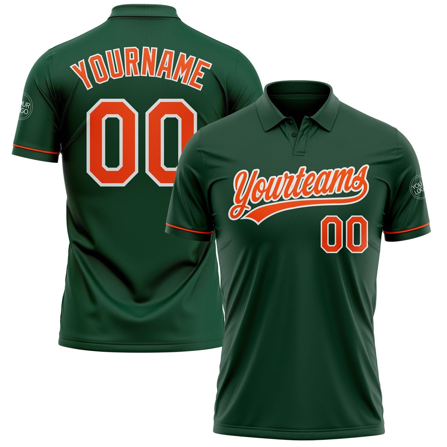Custom Green Orange-White Performance Vapor Golf Polo Shirt - Main View