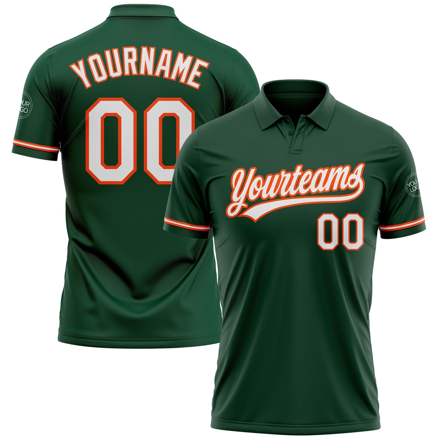 Custom Green White-Orange Performance Vapor Golf Polo Shirt - Main View