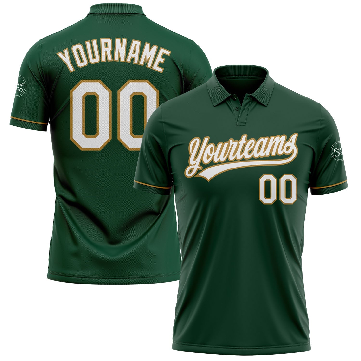 Custom Green White-Old Gold Performance Vapor Golf Polo Shirt - Main View