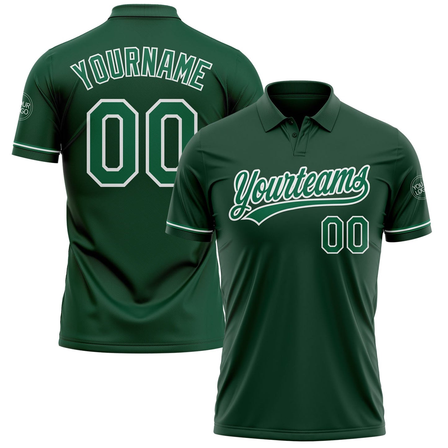 Custom Green Kelly Green-White Performance Vapor Golf Polo Shirt - Main View