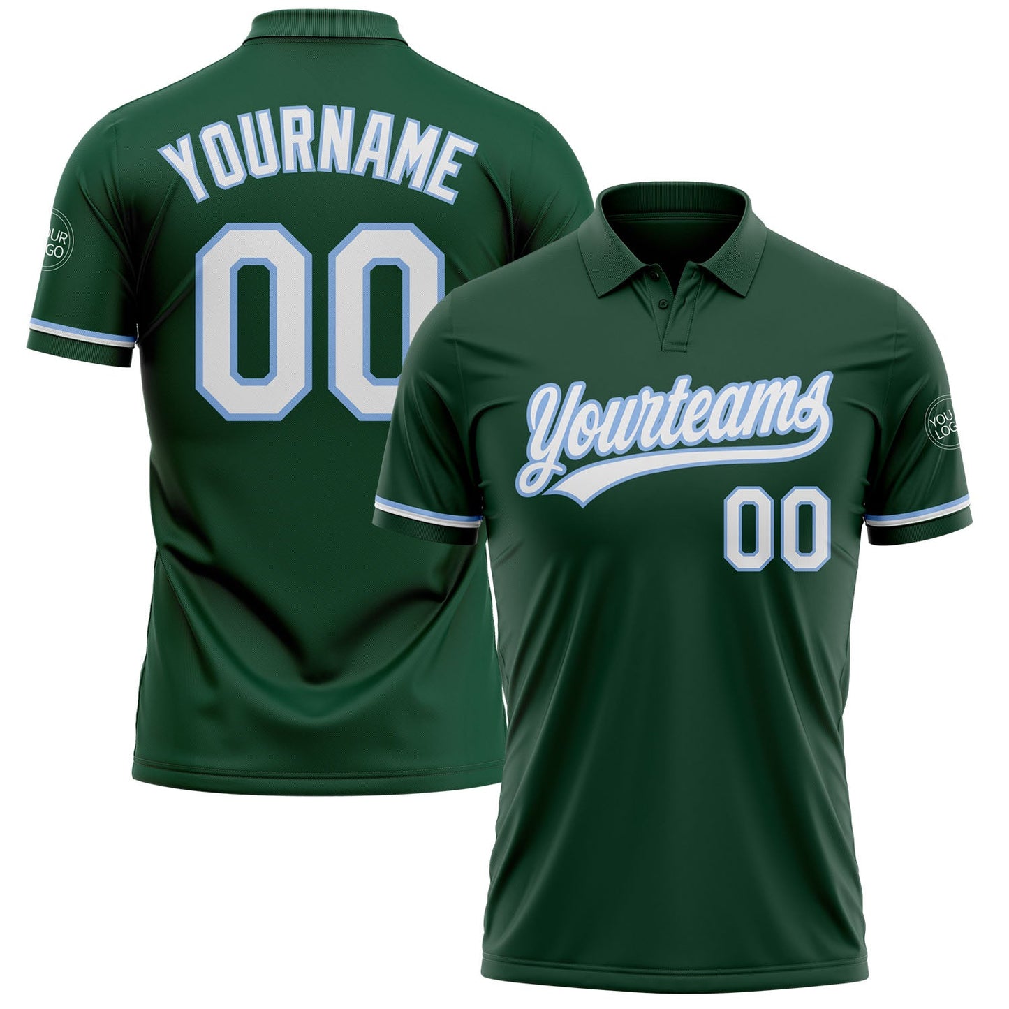 Custom Green White-Light Blue Performance Vapor Golf Polo Shirt - Main View