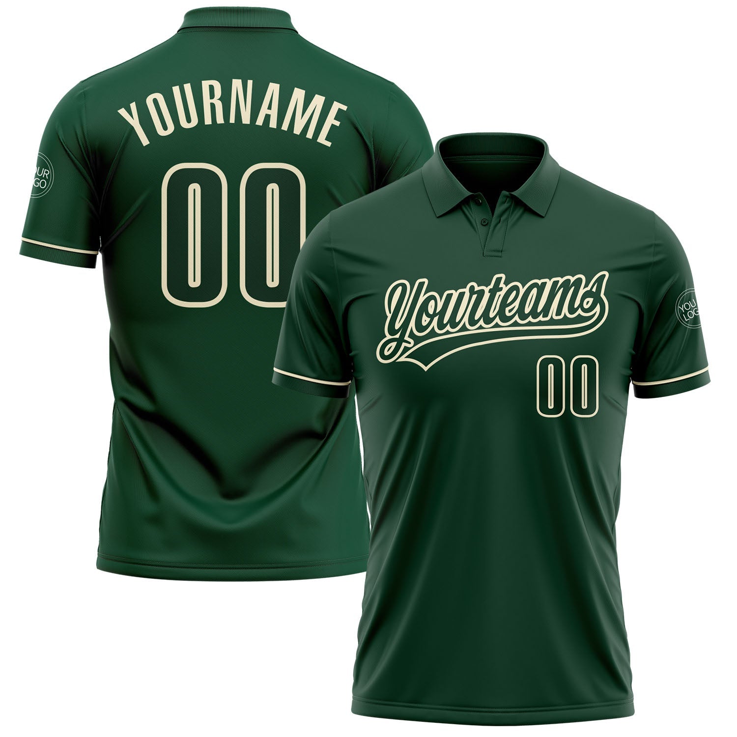 Custom Green Green-Cream Performance Vapor Golf Polo Shirt - Main View