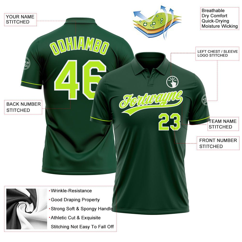 Custom Green Neon Green-White Performance Vapor Golf Polo Shirt view 3