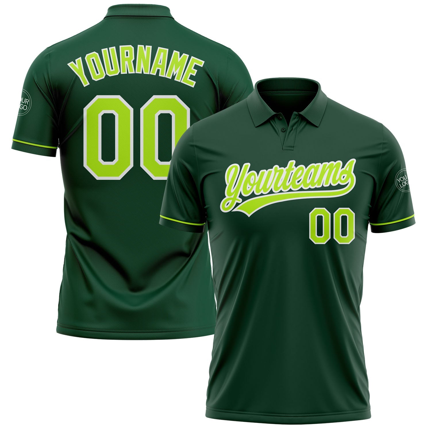 Custom Green Neon Green-White Performance Vapor Golf Polo Shirt - Main View