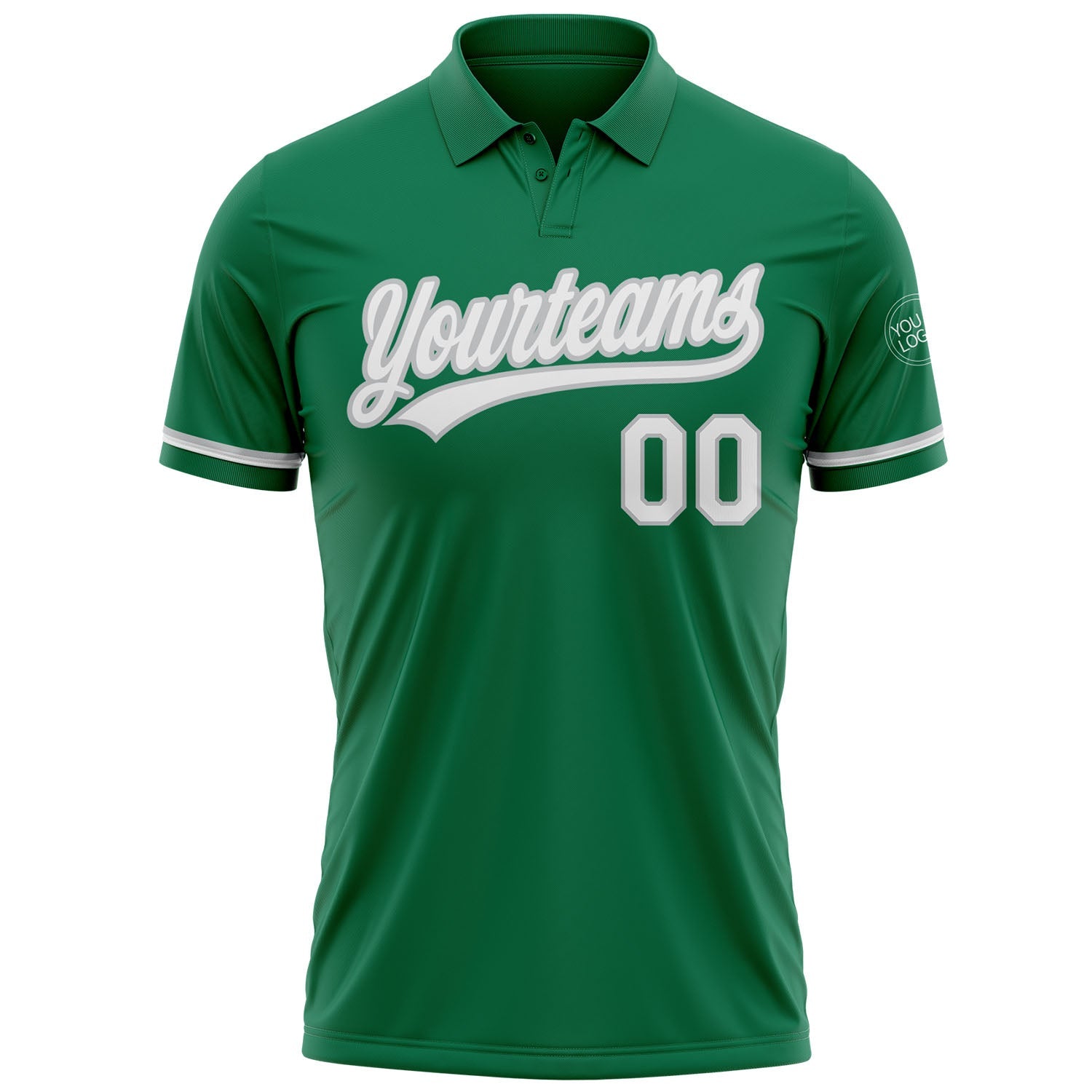 Custom Kelly Green White-Gray Performance Vapor Golf Polo Shirt view 2
