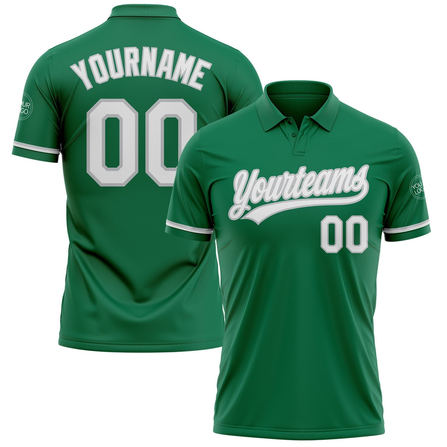 Custom Kelly Green White-Gray Performance Vapor Golf Polo Shirt - Main View
