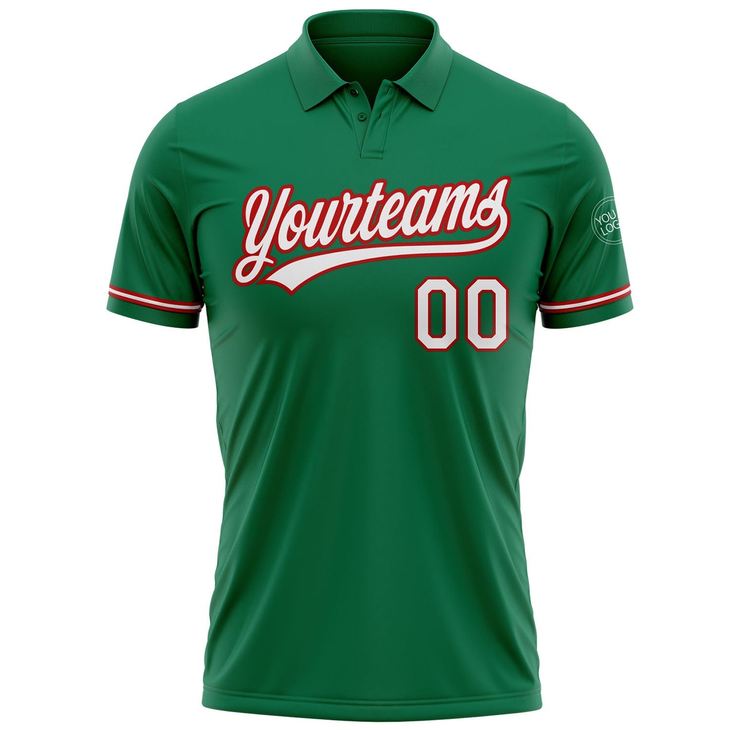 Custom Kelly Green White-Red Performance Vapor Golf Polo Shirt view 2