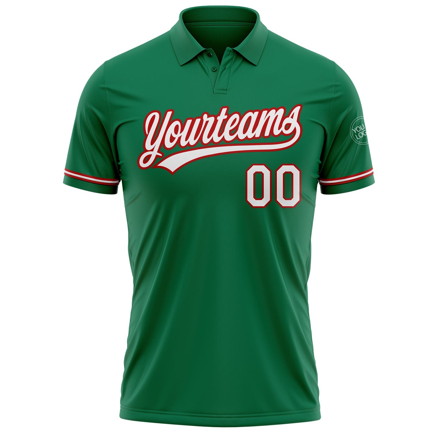 Custom Kelly Green White-Red Performance Vapor Golf Polo Shirt view 2