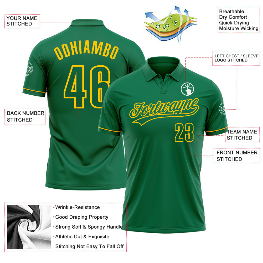 Custom Kelly Green Kelly Green-Yellow Performance Vapor Golf Polo Shirt view 3