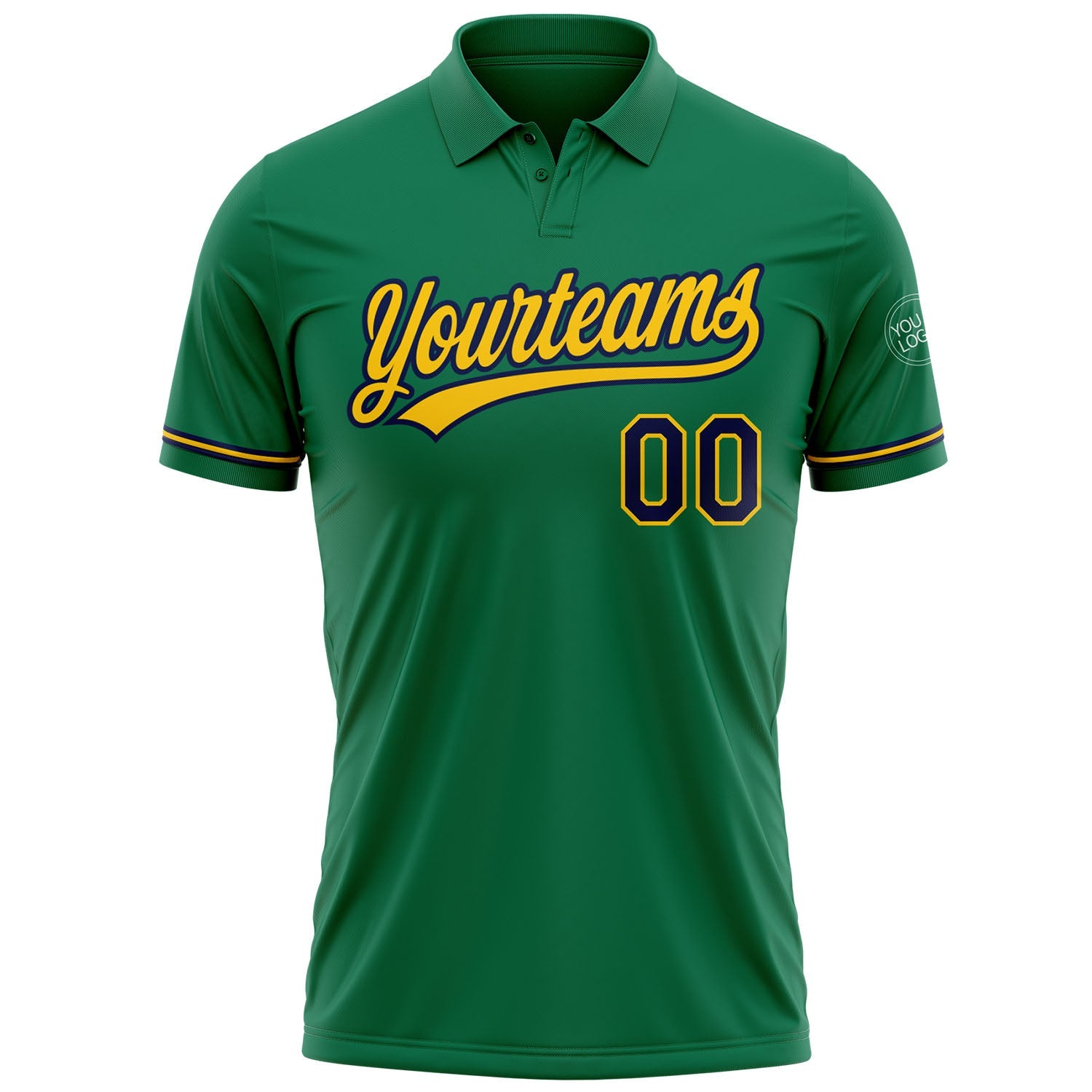 Custom Kelly Green Navy-Yellow Performance Vapor Golf Polo Shirt view 2