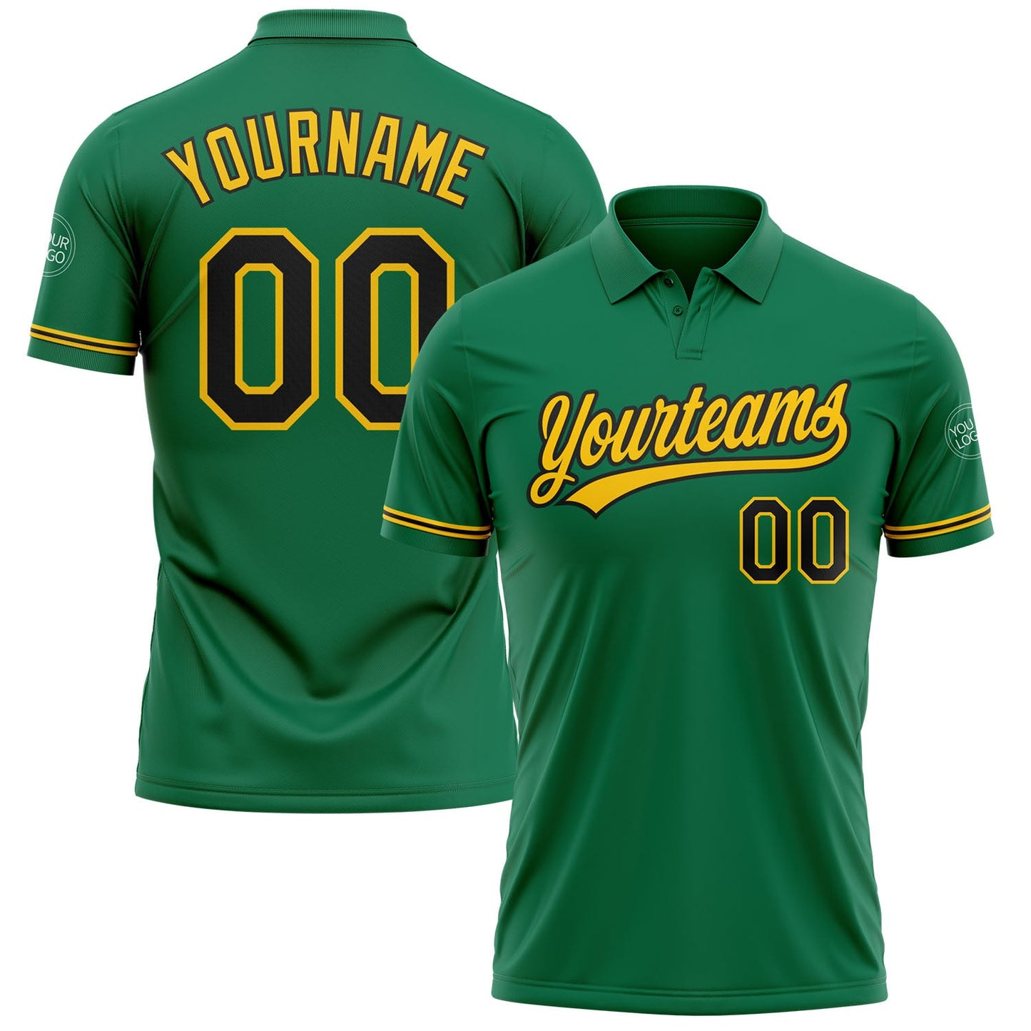 Custom Kelly Green Black-Yellow Performance Vapor Golf Polo Shirt - Main View