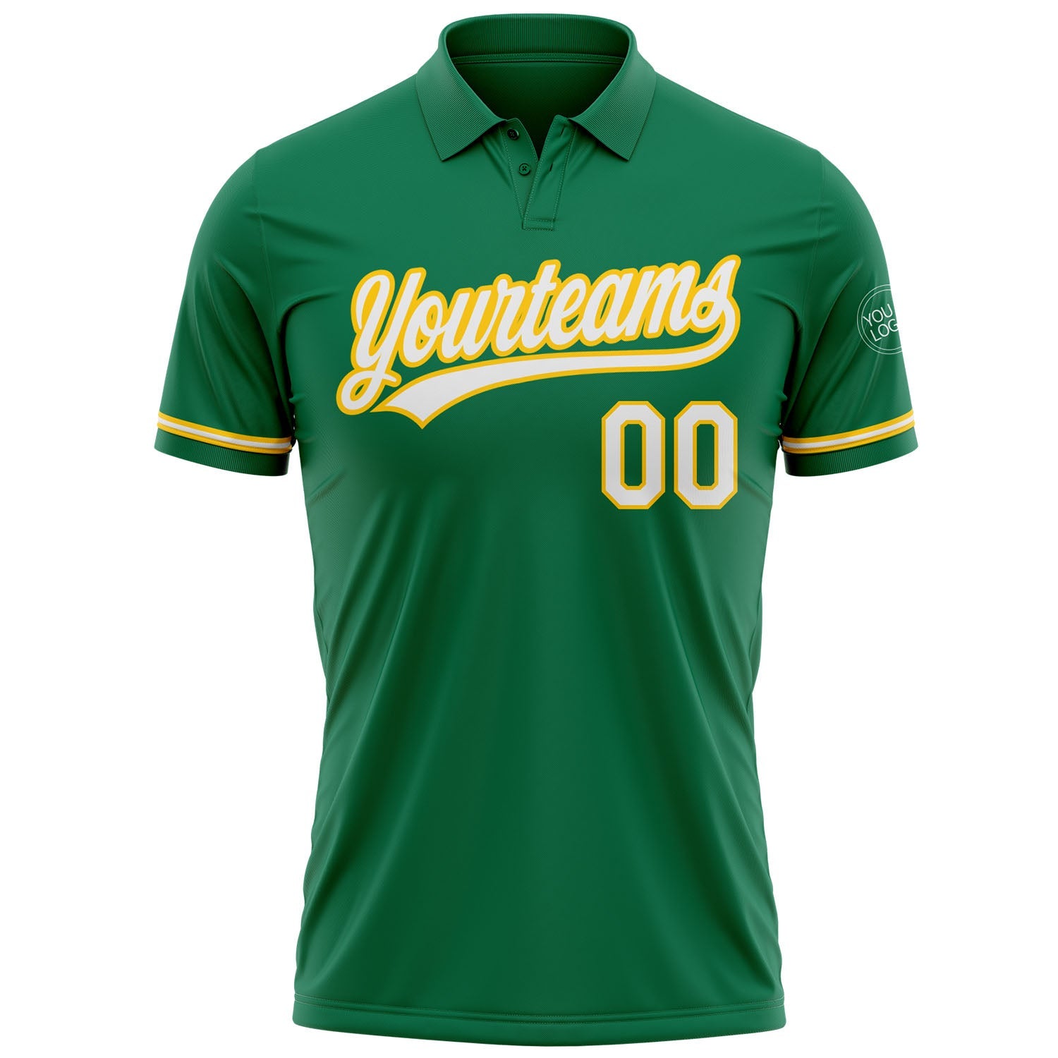 Custom Kelly Green White-Yellow Performance Vapor Golf Polo Shirt view 2