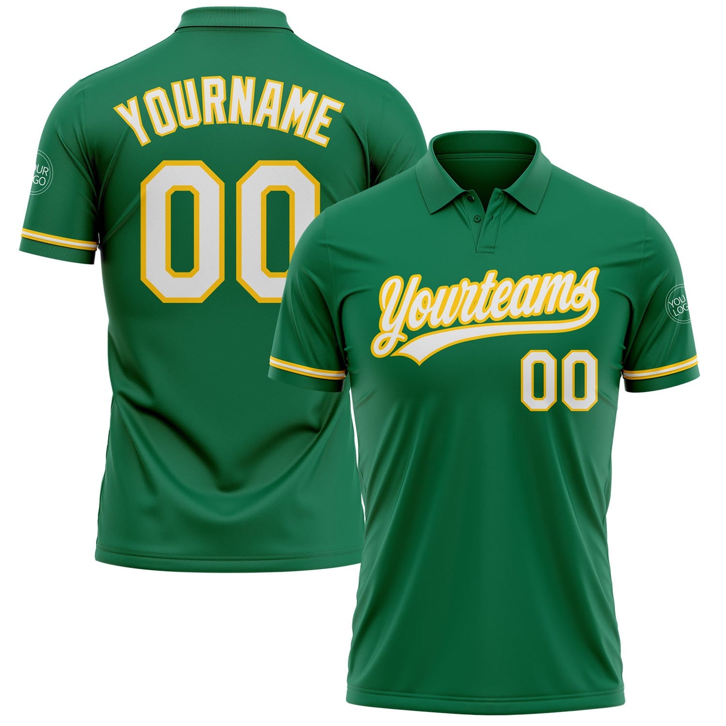 Custom Kelly Green White-Yellow Performance Vapor Golf Polo Shirt - Main View