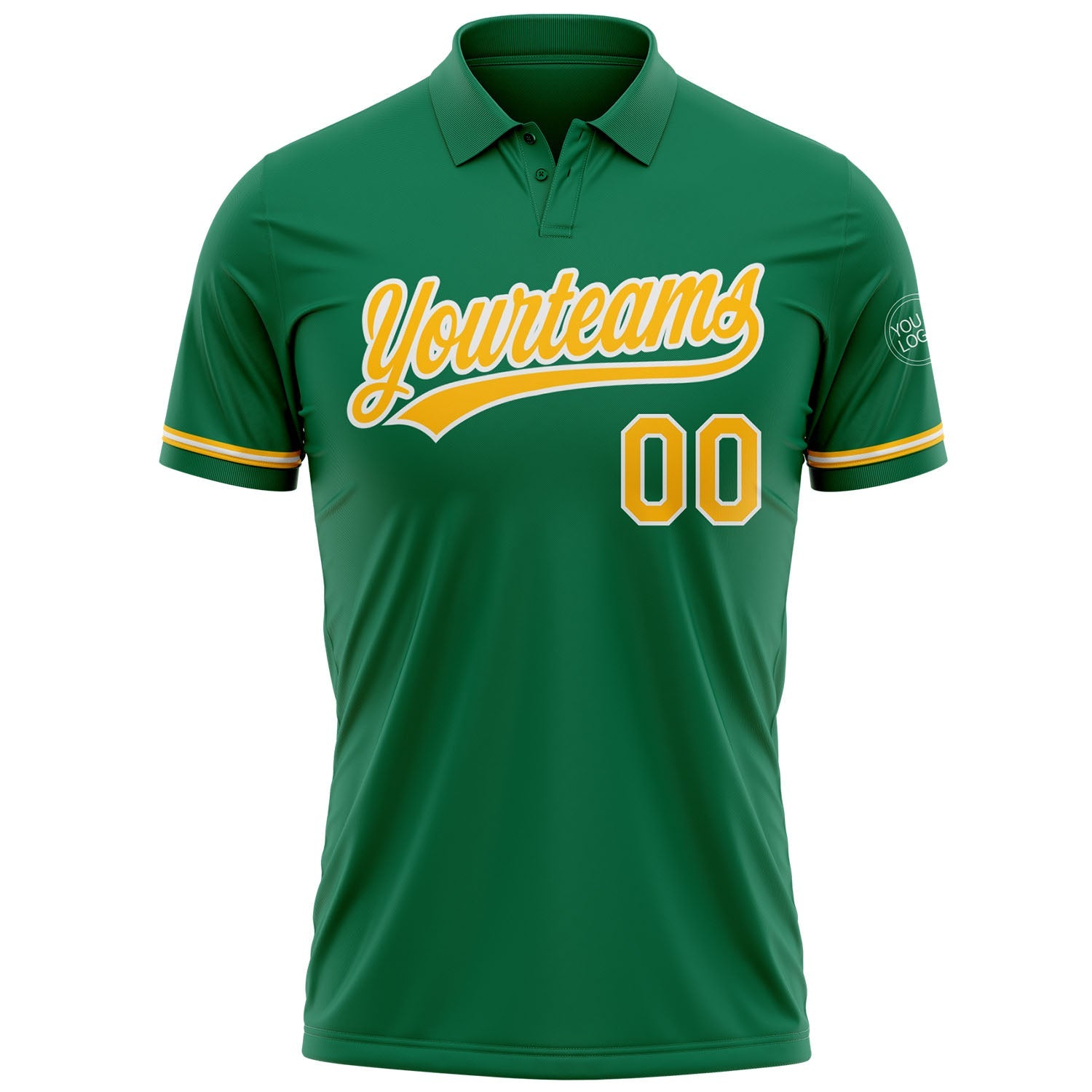 Custom Kelly Green Gold-White Performance Vapor Golf Polo Shirt view 2