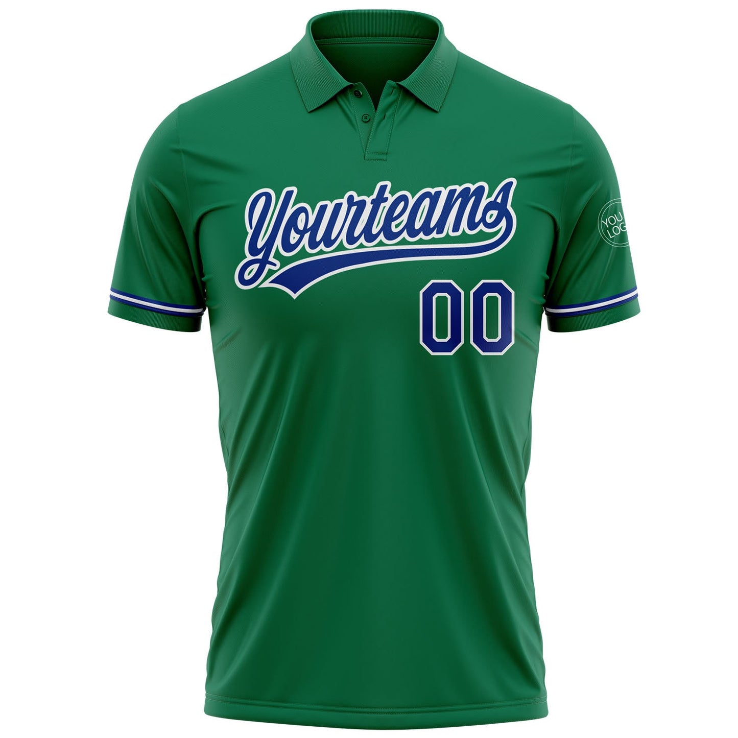 Custom Kelly Green Royal-White Performance Vapor Golf Polo Shirt view 2